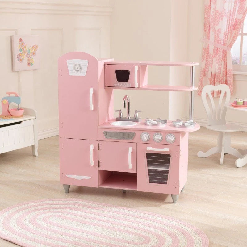 Vintage Play Kitchen - Pink with White Fixtures