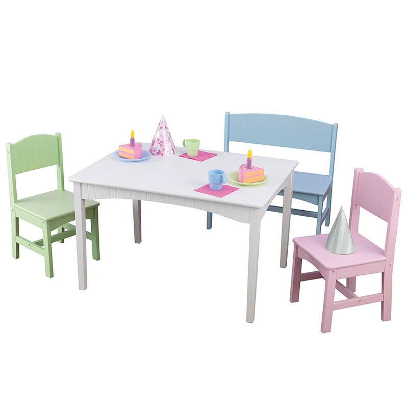 Nantucket Table with Bench and 2 Chairs - Pastel