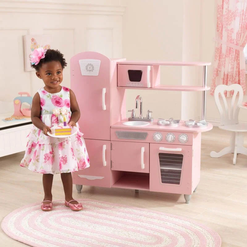 Vintage Play Kitchen - Pink with White Fixtures