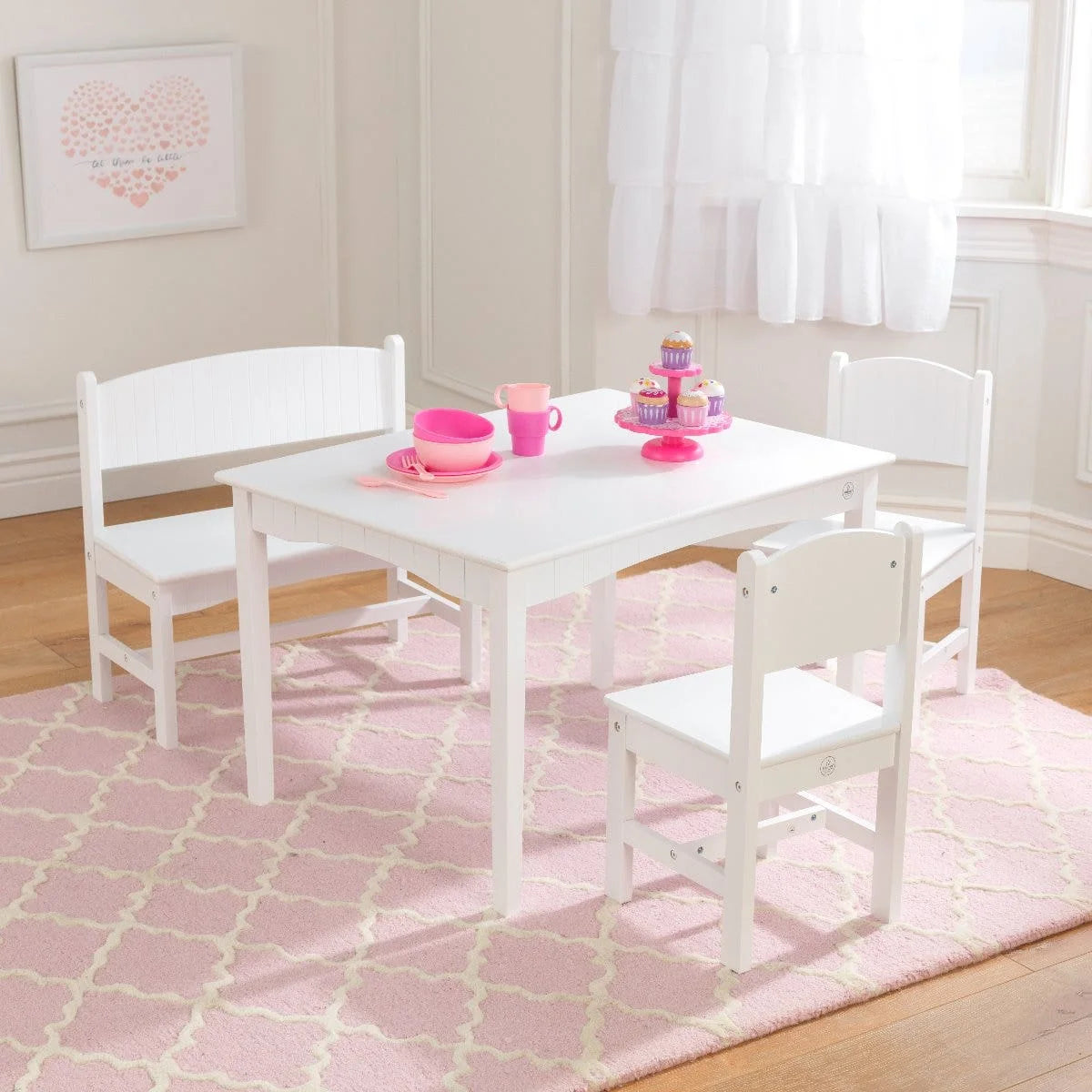 Nantucket Table with Bench & 2 Chair Set - White