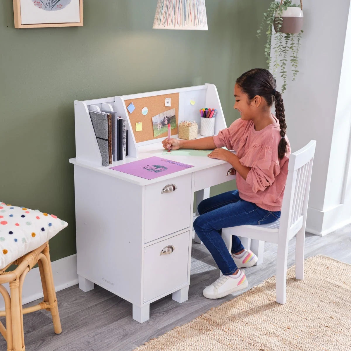 Study Desk with Chair - White