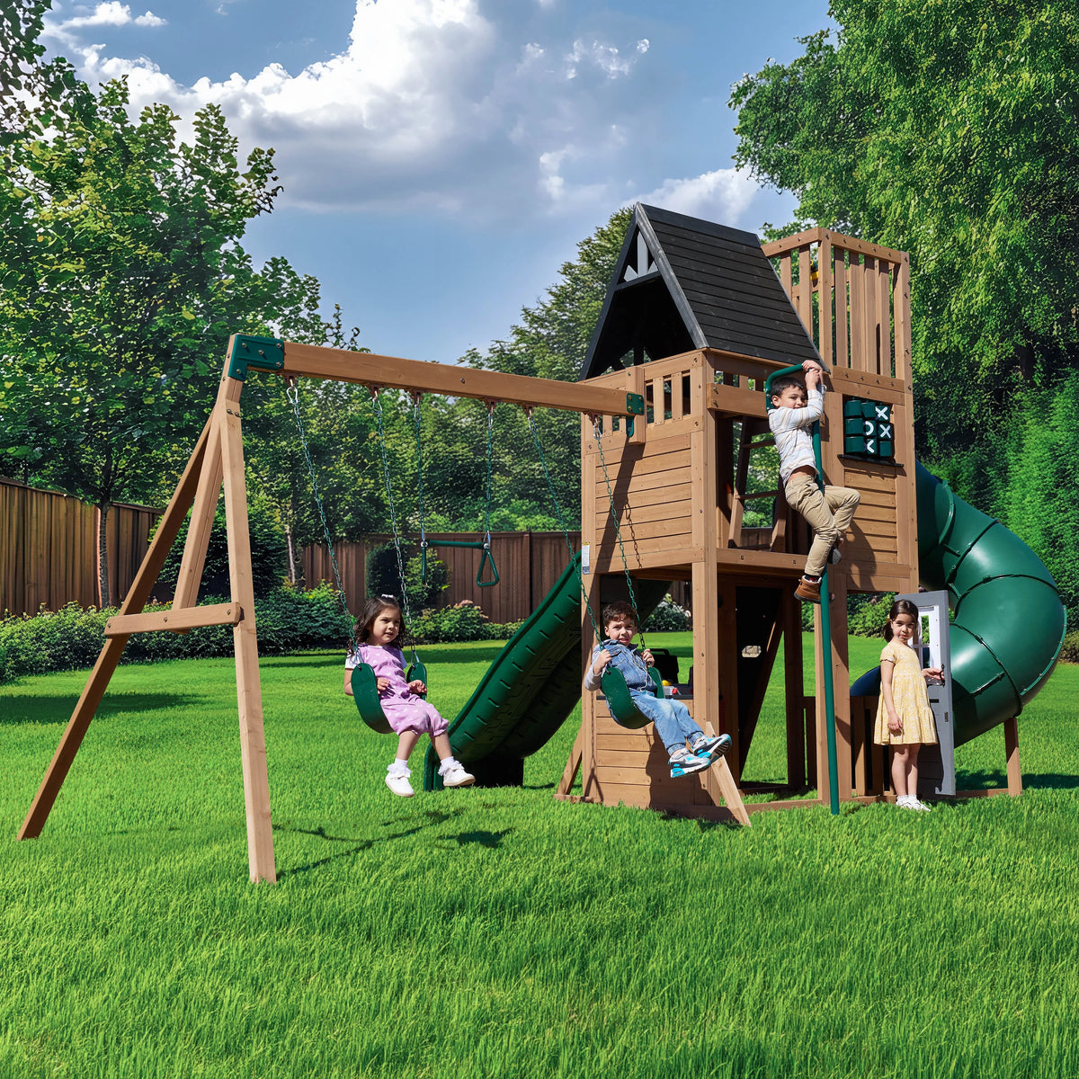 Horizon Lookout Wooden Outdoor Swing Set - Installation Available (Assembly Included)